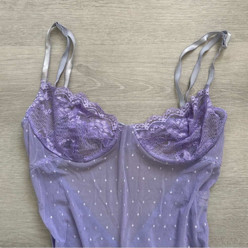 Dreamgirl Lavender Mesh Lace Flirty Slip Chemise Dress - Picture 2 of 7